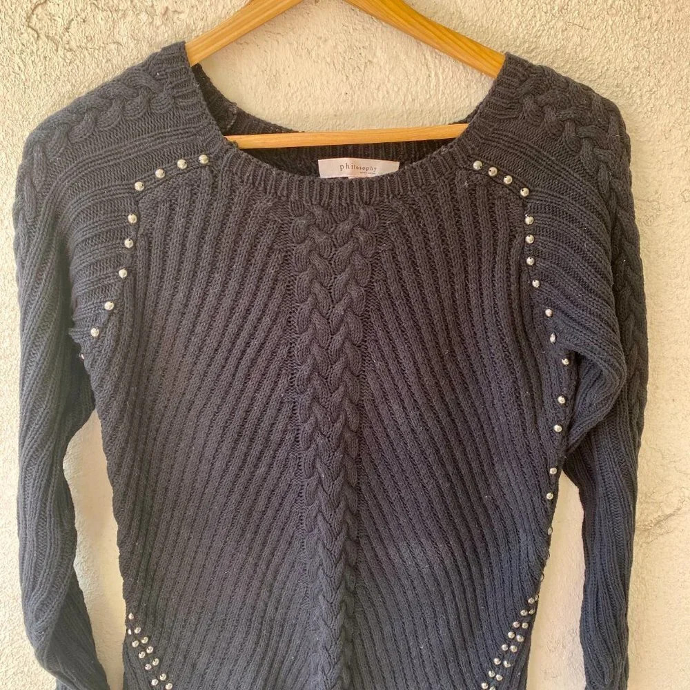 Philosophy Black Chunky Knit Studded Sweater Small - Picture 2 of 6